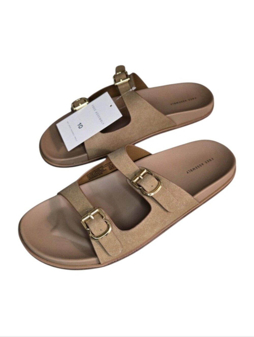 Free Assembly Women's Double Strap Footbed Slide Sandals in Brown, Size: 10 NWB!